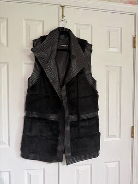 Vintage Mitchies Black Leather Rabbit Hair Vest